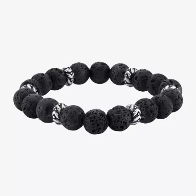 Mens Black Sterling Silver Beaded Bracelet