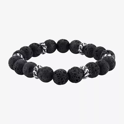 Mens Black Sterling Silver Beaded Bracelet