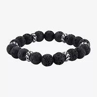 Mens Black Sterling Silver Beaded Bracelet