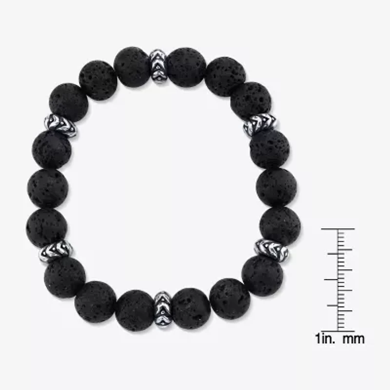 Mens Black Sterling Silver Beaded Bracelet