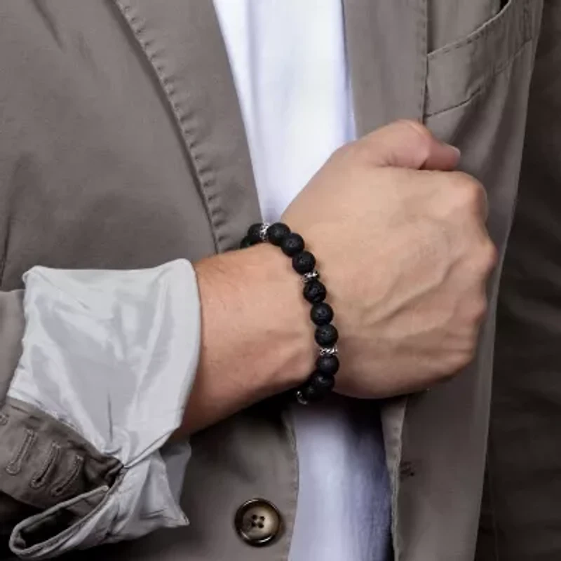 Mens Black Sterling Silver Beaded Bracelet