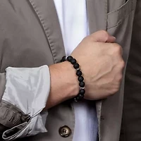 Mens Black Sterling Silver Beaded Bracelet