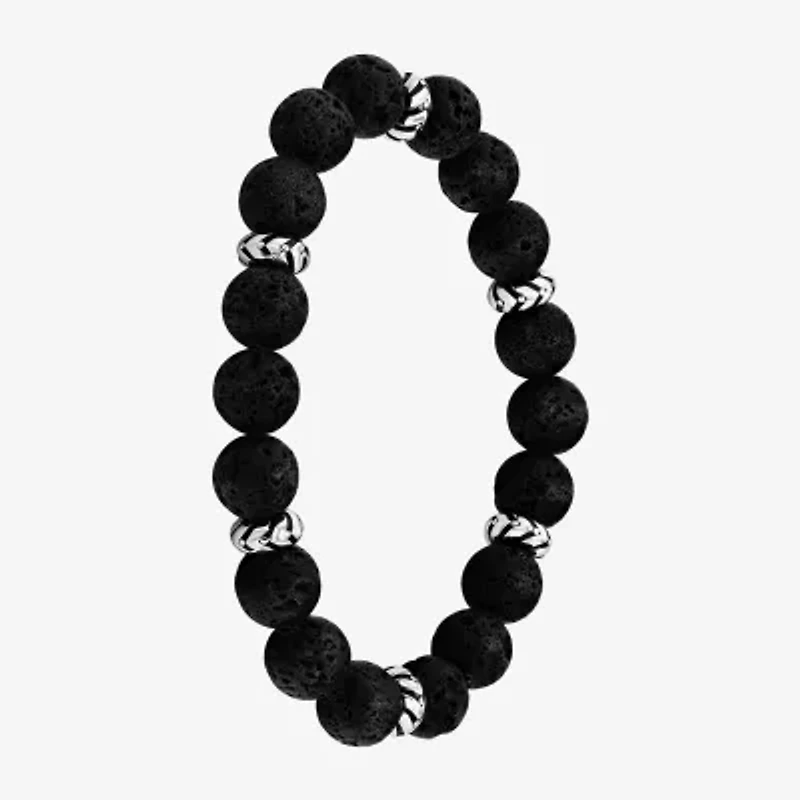 Mens Black Sterling Silver Beaded Bracelet