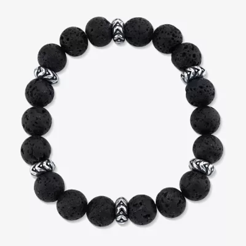 Mens Black Sterling Silver Beaded Bracelet