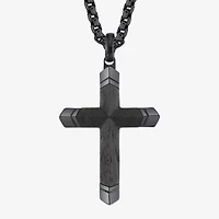 Wooden Inlay Mens Stainless Steel Cross 24 Inch Pendant Necklace