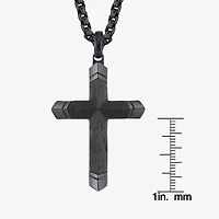 Wooden Inlay Mens Stainless Steel Cross 24 Inch Pendant Necklace
