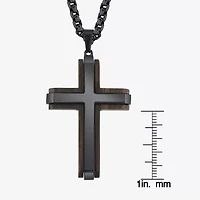 Wooden Mens Stainless Steel Cross 24 Inch Pendant Necklace