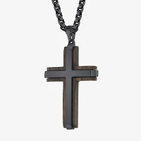 Wooden Mens Stainless Steel Cross 24 Inch Pendant Necklace