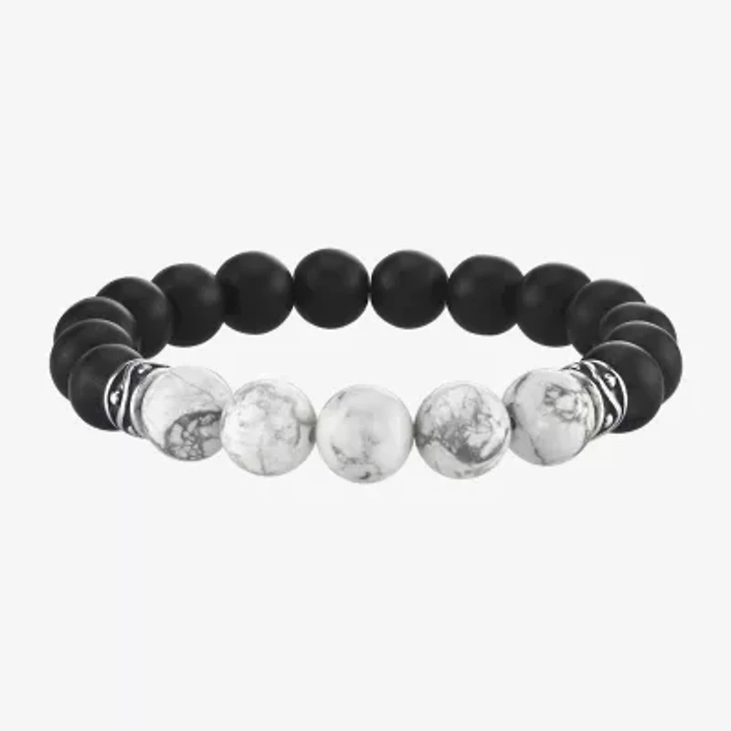 Mens Agate Sterling Silver Beaded Bracelet