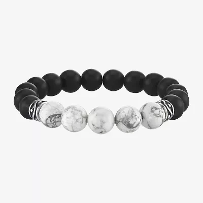 Mens Agate Sterling Silver Beaded Bracelet