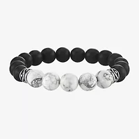 Mens Agate Sterling Silver Beaded Bracelet