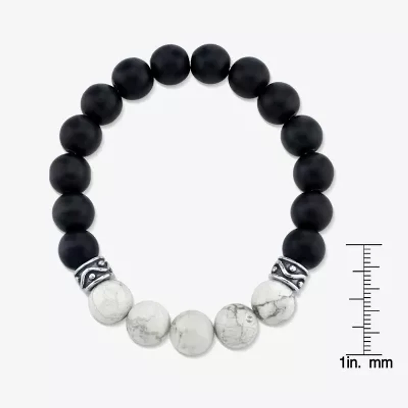 Mens Agate Sterling Silver Beaded Bracelet