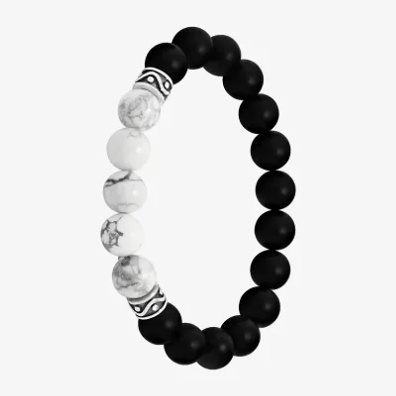 Mens Agate Sterling Silver Beaded Bracelet