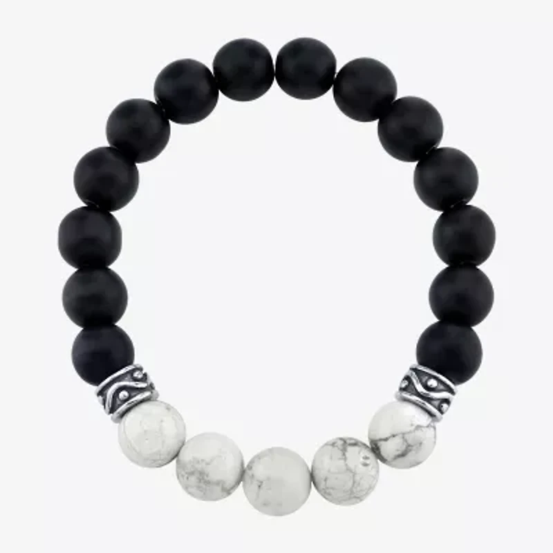 Mens Agate Sterling Silver Beaded Bracelet