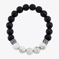 Mens Agate Sterling Silver Beaded Bracelet