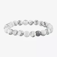 Mens White Howlite Sterling Silver Beaded Bracelet