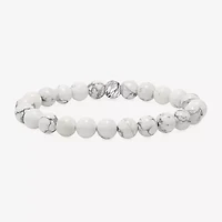 Mens White Howlite Sterling Silver Beaded Bracelet