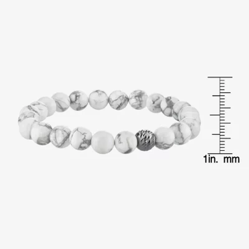 Mens White Howlite Sterling Silver Beaded Bracelet