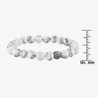 Mens White Howlite Sterling Silver Beaded Bracelet
