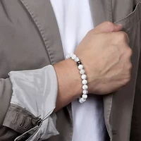 Mens White Howlite Sterling Silver Beaded Bracelet