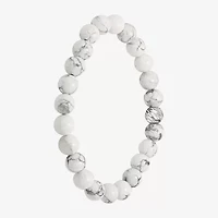 Mens White Howlite Sterling Silver Beaded Bracelet