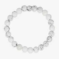 Mens White Howlite Sterling Silver Beaded Bracelet