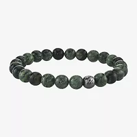 Mens Green Jasper Sterling Silver Beaded Bracelet