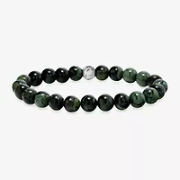 Mens Green Jasper Sterling Silver Beaded Bracelet