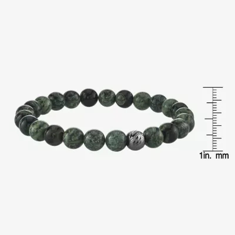 Mens Green Jasper Sterling Silver Beaded Bracelet