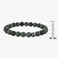Mens Green Jasper Sterling Silver Beaded Bracelet