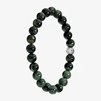 Mens Green Jasper Sterling Silver Beaded Bracelet