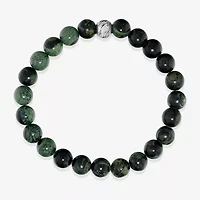 Mens Green Jasper Sterling Silver Beaded Bracelet
