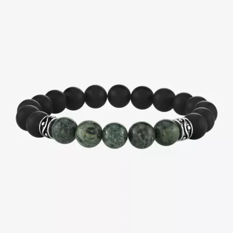 Mens Agate Sterling Silver Beaded Bracelet