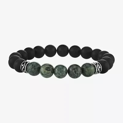 Mens Agate Sterling Silver Beaded Bracelet