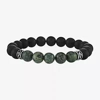 Mens Agate Sterling Silver Beaded Bracelet