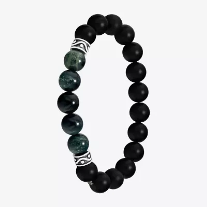 Mens Agate Sterling Silver Beaded Bracelet