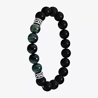 Mens Agate Sterling Silver Beaded Bracelet