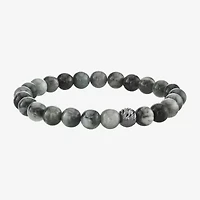 Mens Gray Agate Sterling Silver Beaded Bracelet
