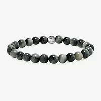 Mens Gray Agate Sterling Silver Beaded Bracelet