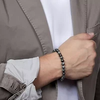 Mens Gray Agate Sterling Silver Beaded Bracelet