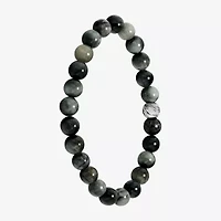 Mens Gray Agate Sterling Silver Beaded Bracelet
