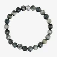 Mens Gray Agate Sterling Silver Beaded Bracelet