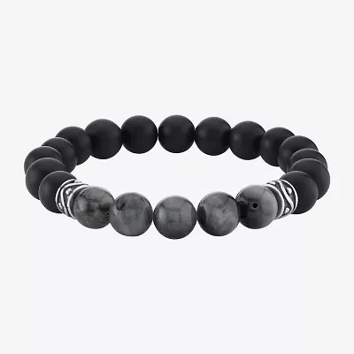 Mens Multi Color Agate Sterling Silver Beaded Bracelet