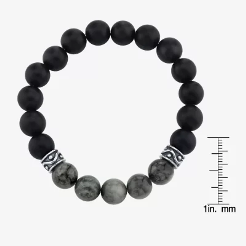 Mens Multi Color Agate Sterling Silver Beaded Bracelet