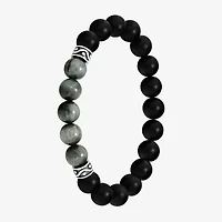 Mens Multi Color Agate Sterling Silver Beaded Bracelet