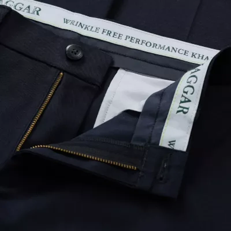 Haggar Wrinkle Free Performance Khaki Mens Comfort Waistband Slim Fit Flat Front Pant