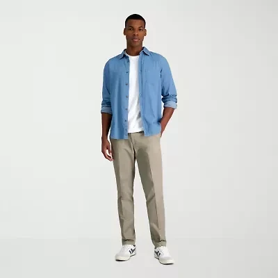 Haggar Wrinkle Free Performance Khaki Mens Comfort Waistband Slim Fit Flat Front Pant