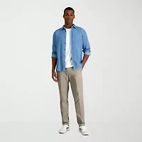 Haggar Wrinkle Free Performance Khaki Mens Comfort Waistband Slim Fit Flat Front Pant