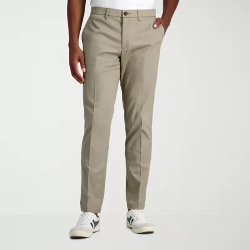 Haggar Wrinkle Free Performance Khaki Mens Comfort Waistband Slim Fit Flat Front Pant