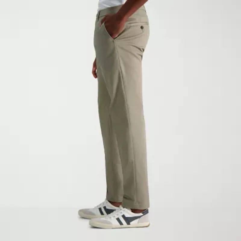 Haggar Wrinkle Free Performance Khaki Mens Comfort Waistband Slim Fit Flat Front Pant